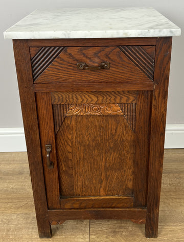 Bedside Table Antique French Marble Top Oak Cabinet Carved Cupboard LOT 62000