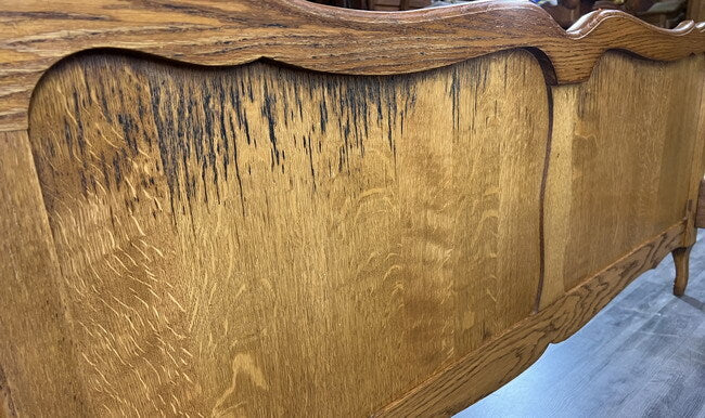 Bed Vintage French Louis XVI Double Bed Frame Oak Carved Headboard LOT 14626
