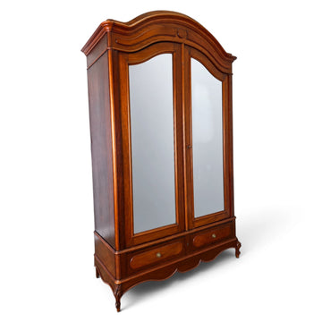 Wardrobe Antique French Style Walnut Mirrored Two Door Carved Armoire LOT 6538