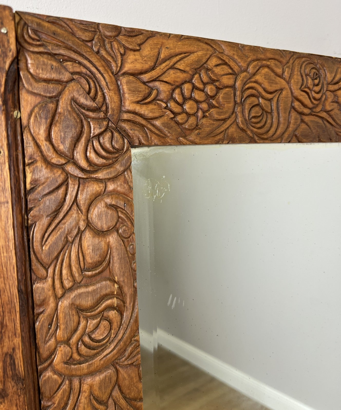 Mirror Antique French Style Wall Mirror Oak Carved Decorative Frame LOT 61853