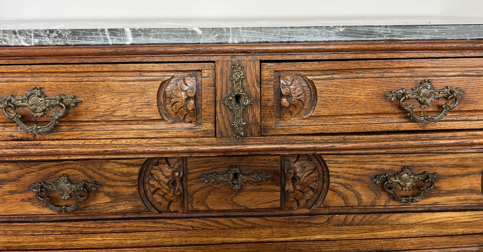 Chest of Drawers Antique French Style Marble Top Walnut Cabinet LOT 607712