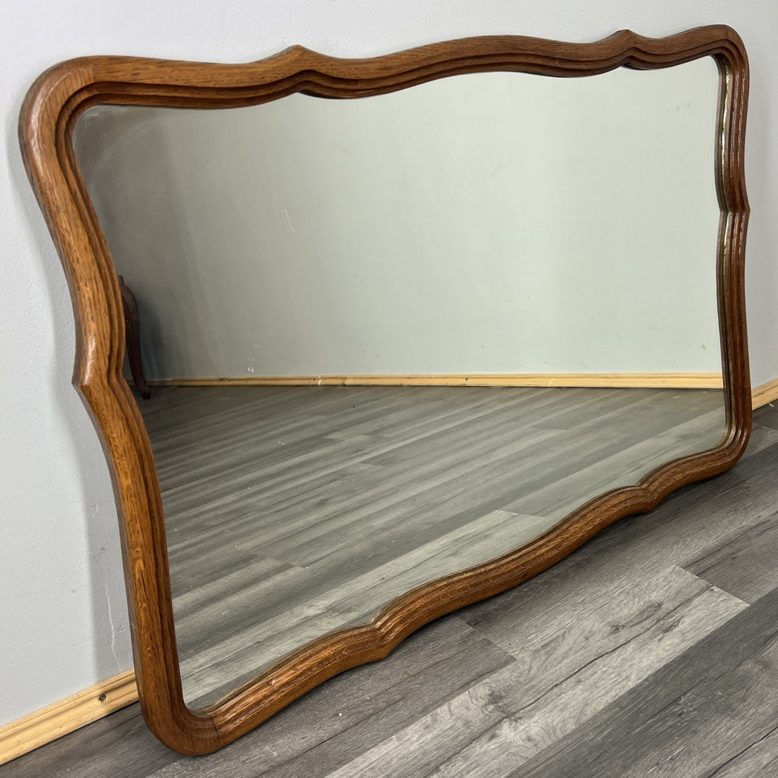 Vintage French Oak Wall Mirror with Curved Frame Wall Decor LOT 43530