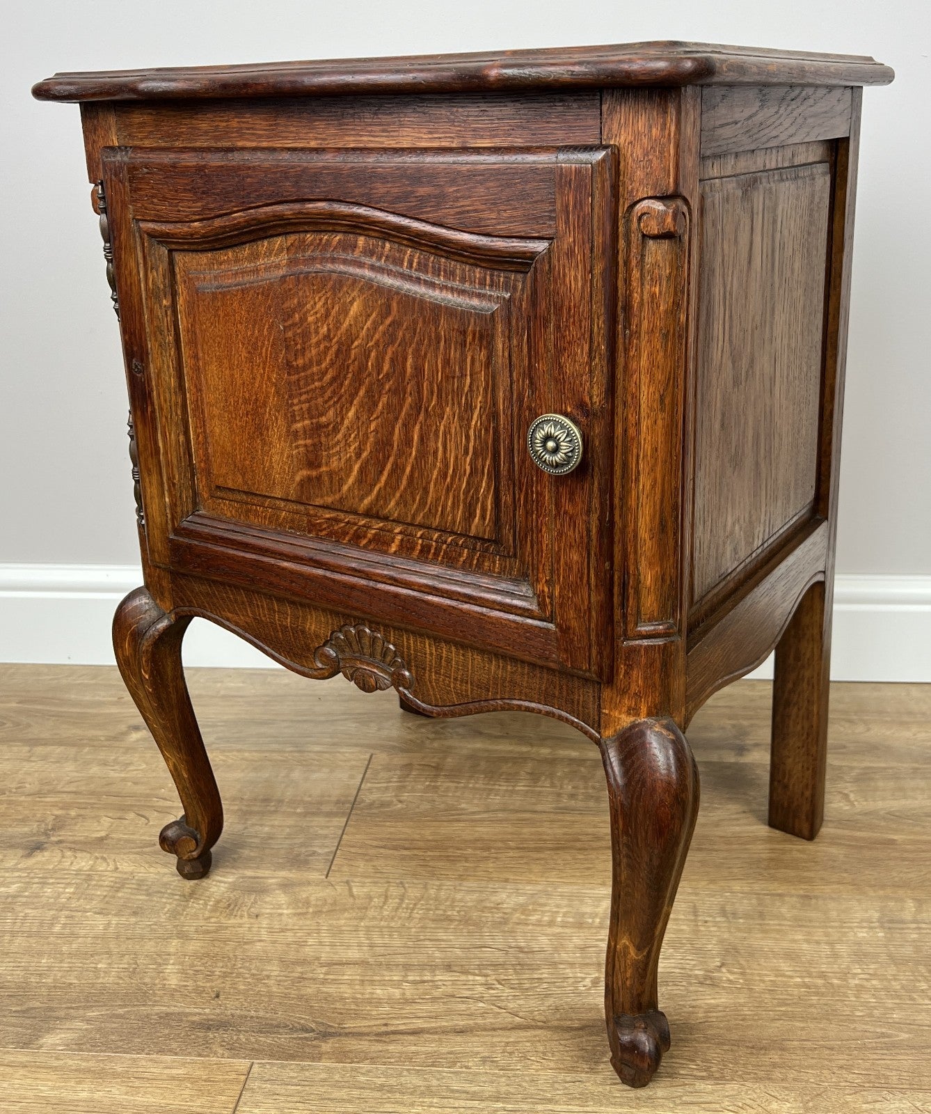 Pair of Bedside Tables Vintage French Louis Oak Nightstands Cabinets LOT 49736