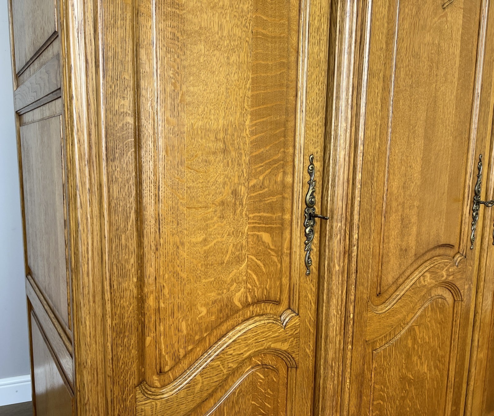 Wardrobe Vintage French Louis XVI Style Four Door Oak Carved Armoire LOT 49296