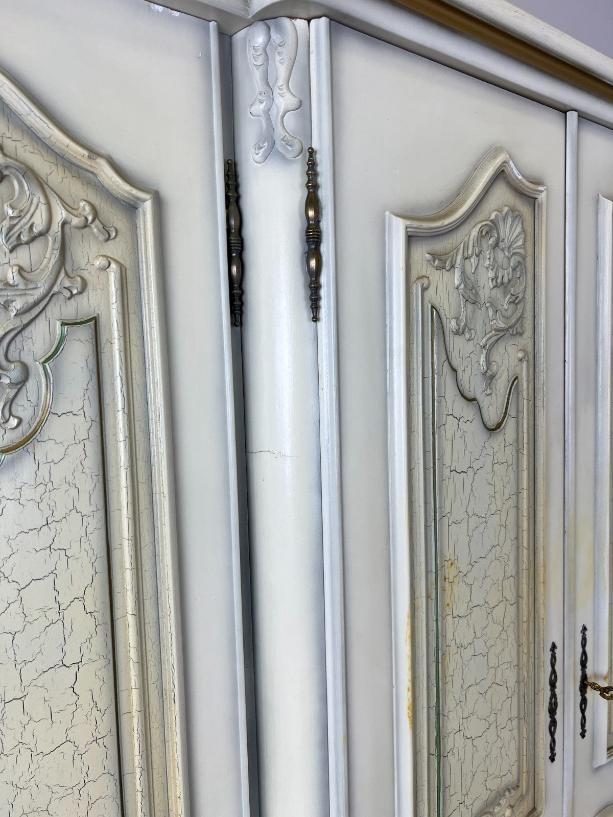 Wardrobe Vintage French Shabby Chic Five Door Carved Armoire Cabinet LOT 61219