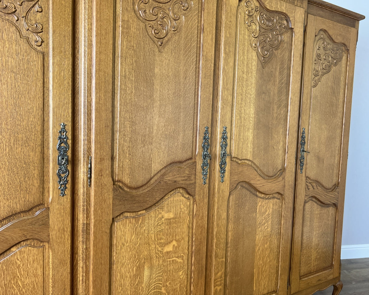 Wardrobe Vintage French Louis XVI Style Oak Four Door Carved Armoire LOT 64554