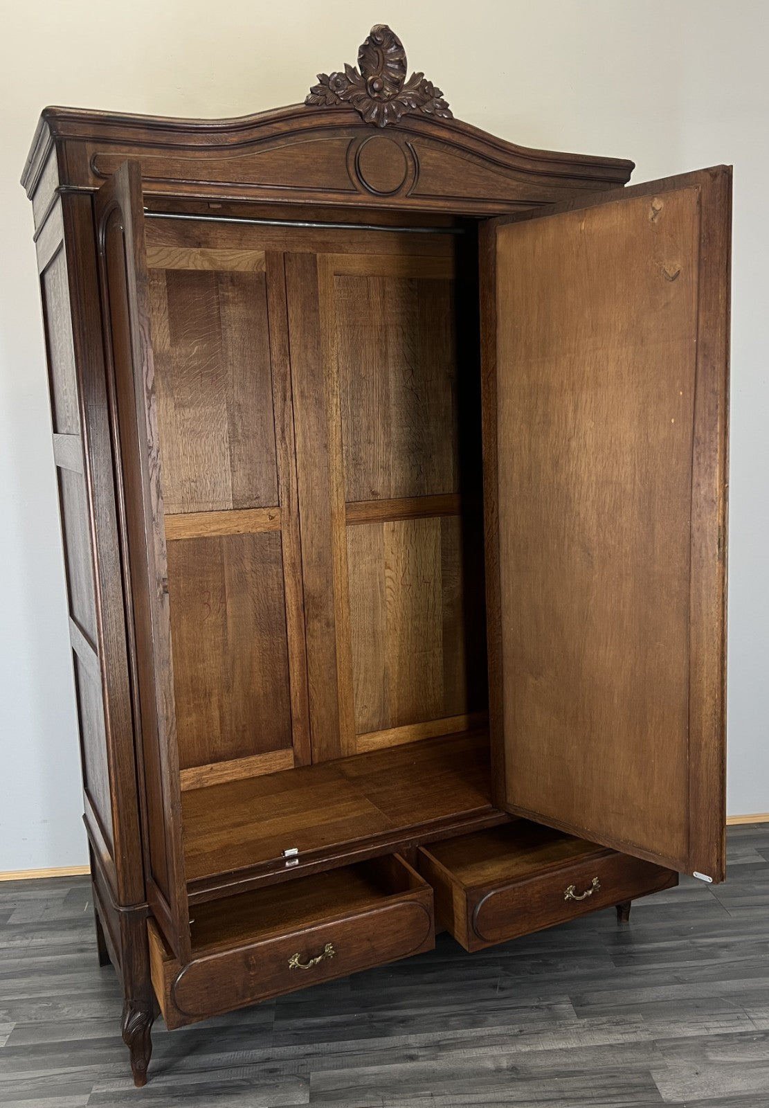 Wardrobe Antique French Style Oak Mirrored Door Carved Armoire LOT 47969