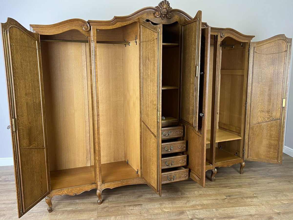 Wardrobe Vintage French Louis XVI Style Five Door Oak Carved Armoire LOT 645712