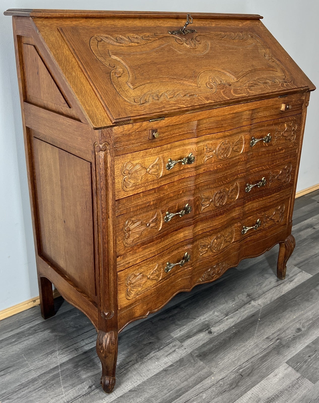 Secretaire Writing Desk Vintage French Louis Oak Rare Bureaux Cabinet LOT 44631