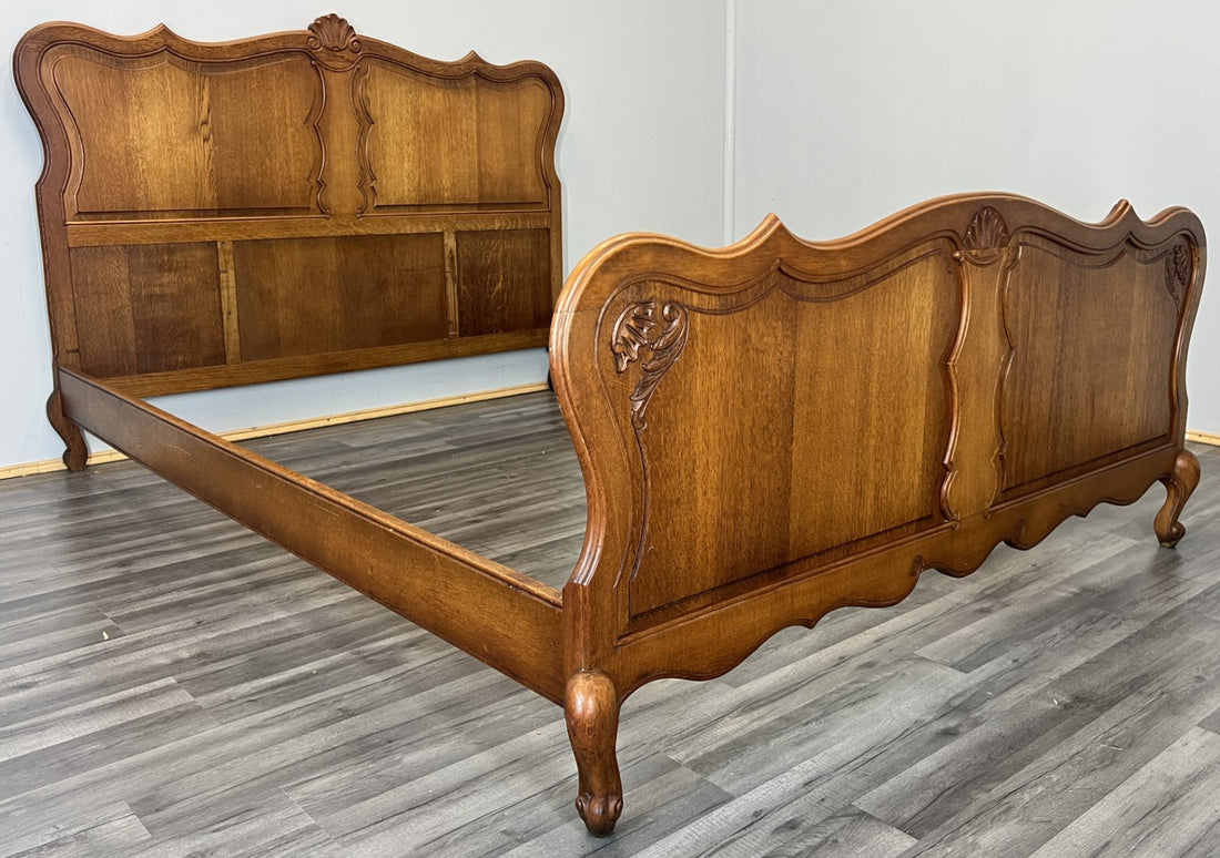 Bed Vintage French Louis XVI Double Bed Frame Oak Carved Headboard LOT 45910