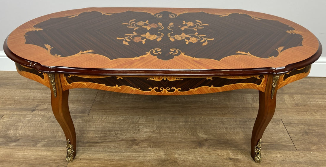 Coffee Table Vintage Ornate Italian Inlaid High Gloss Carved Table LOT 49510