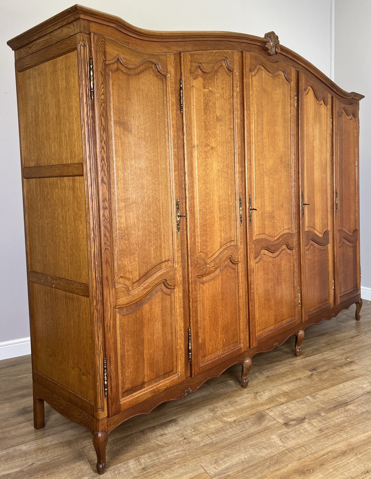 Wardrobe Vintage French Louis XVI Style Oak Five Door Carved Armoire LOT 63971