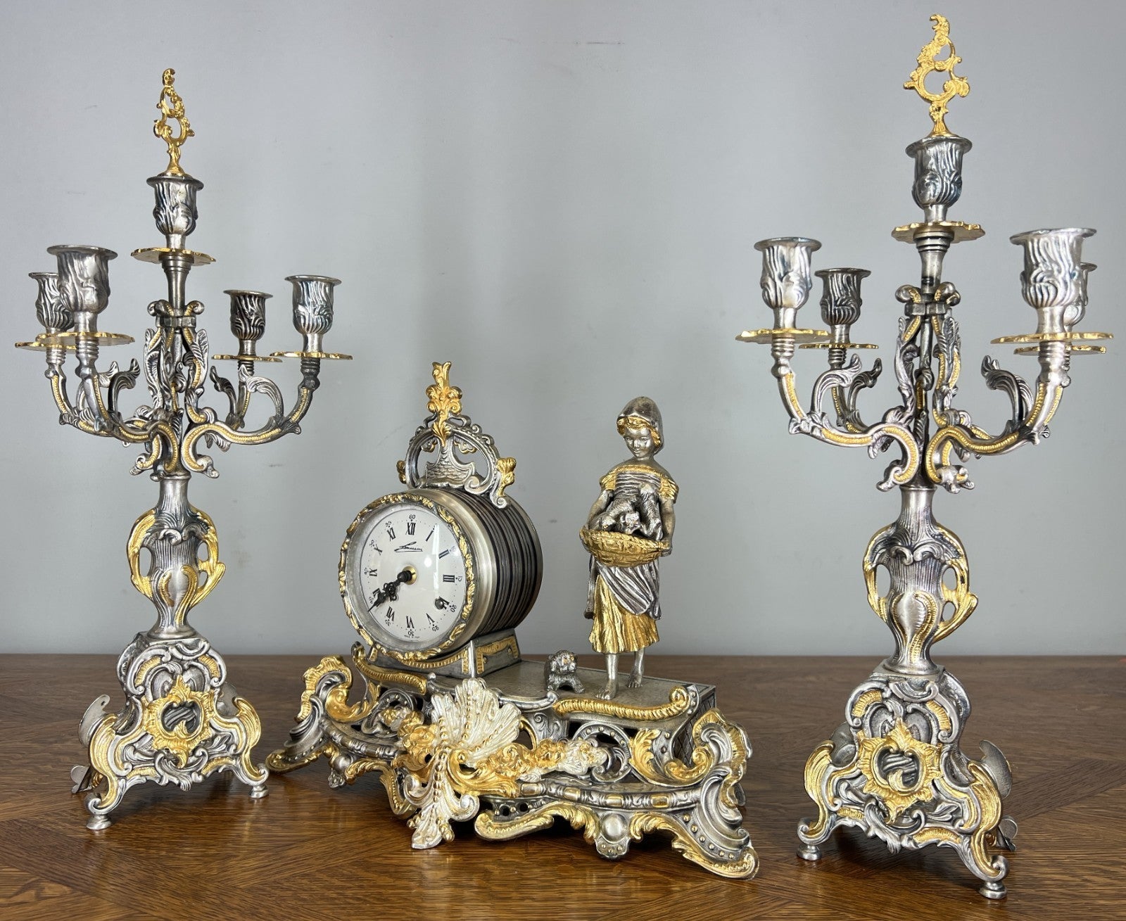 Lancini Imperial Ormolu Gilt Brass Mantle Clock with Candelabras  LOT 46411