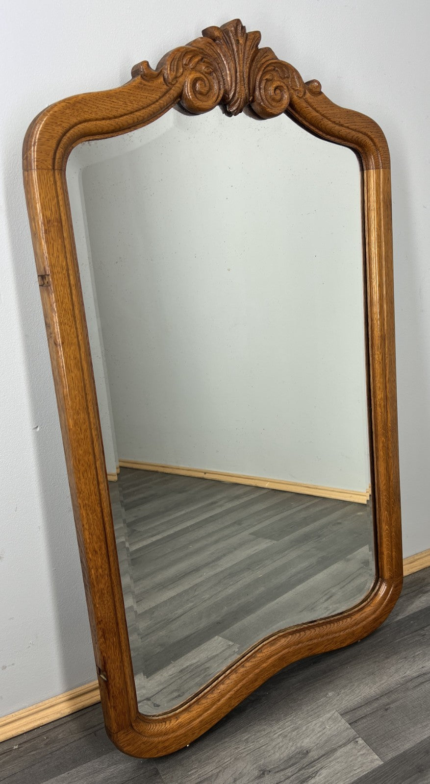 Vintage French Oak Wall Mirror with Carved Shell Crest Frame Wall Decor LOT 43920