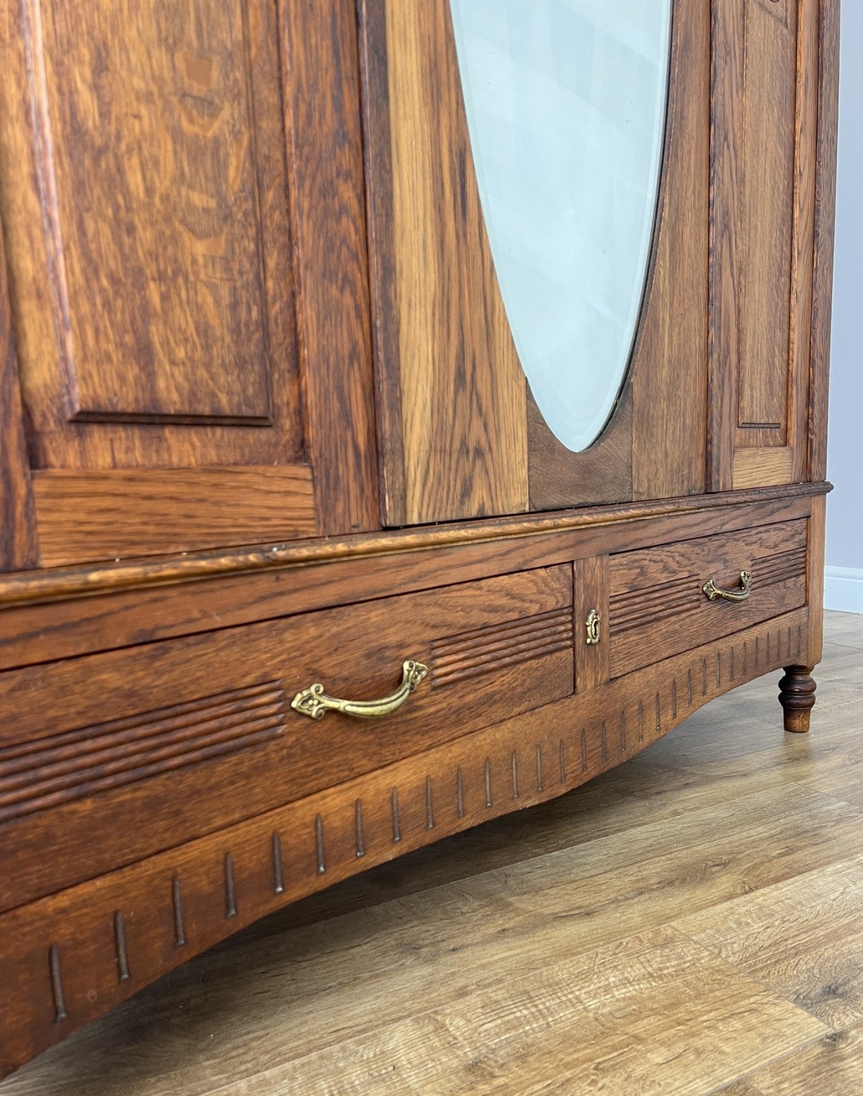 Wardrobe Antique French Oak Two Door Mirrored Carved Armoire Cabinet LOT 61238