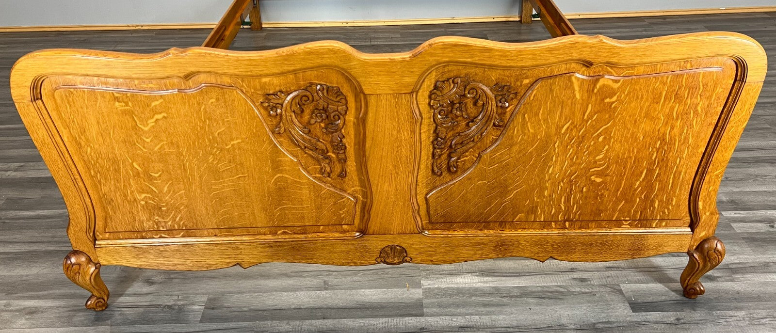 Bed Antique French Louis XVI Oak Double Bed Frame Carved Headboard LOT 36623