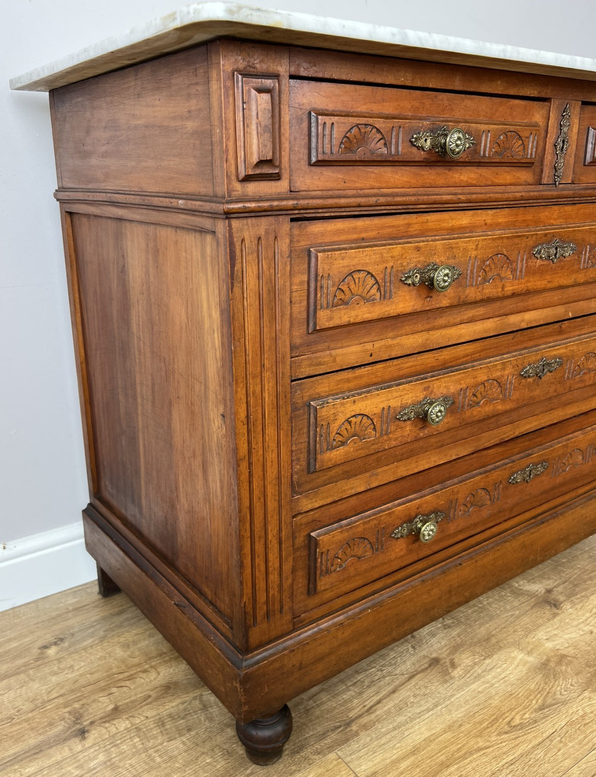 Chest of Drawers Antique French Walnut Marble Top Five Drawer Cabinet LOT 64497