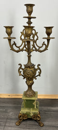 Clock Set Vintage French Onyx Brass Mantel Clock with 4-Arm Candelabras LOT 441311