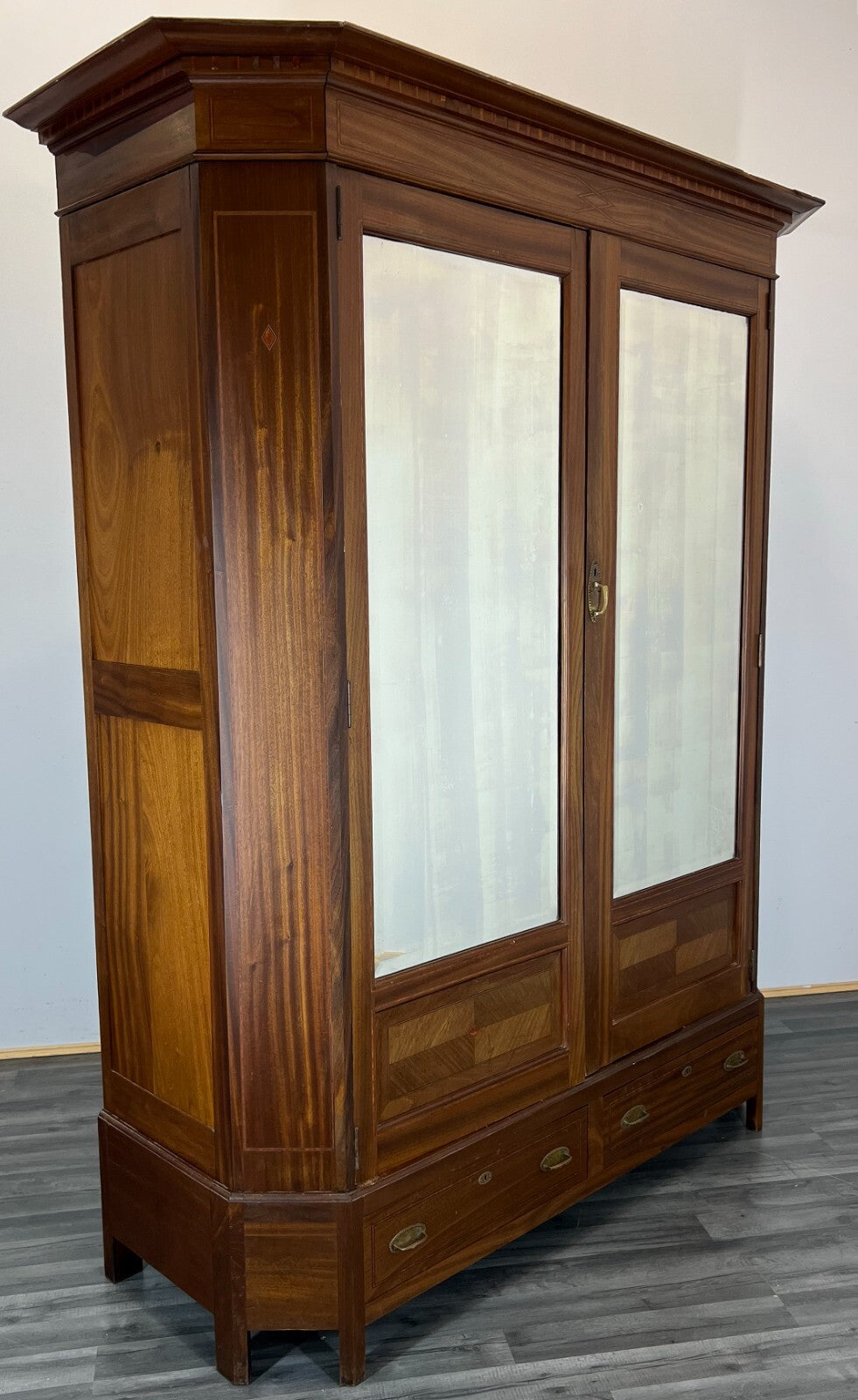 Wardrobe Antique French Style Two Door Mirrored Carved Armoire Cabinet LOT 22532
