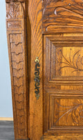 Cabinet Antique French Oak Carved Lion Mask Detail Cupboard with Key LOT 4053