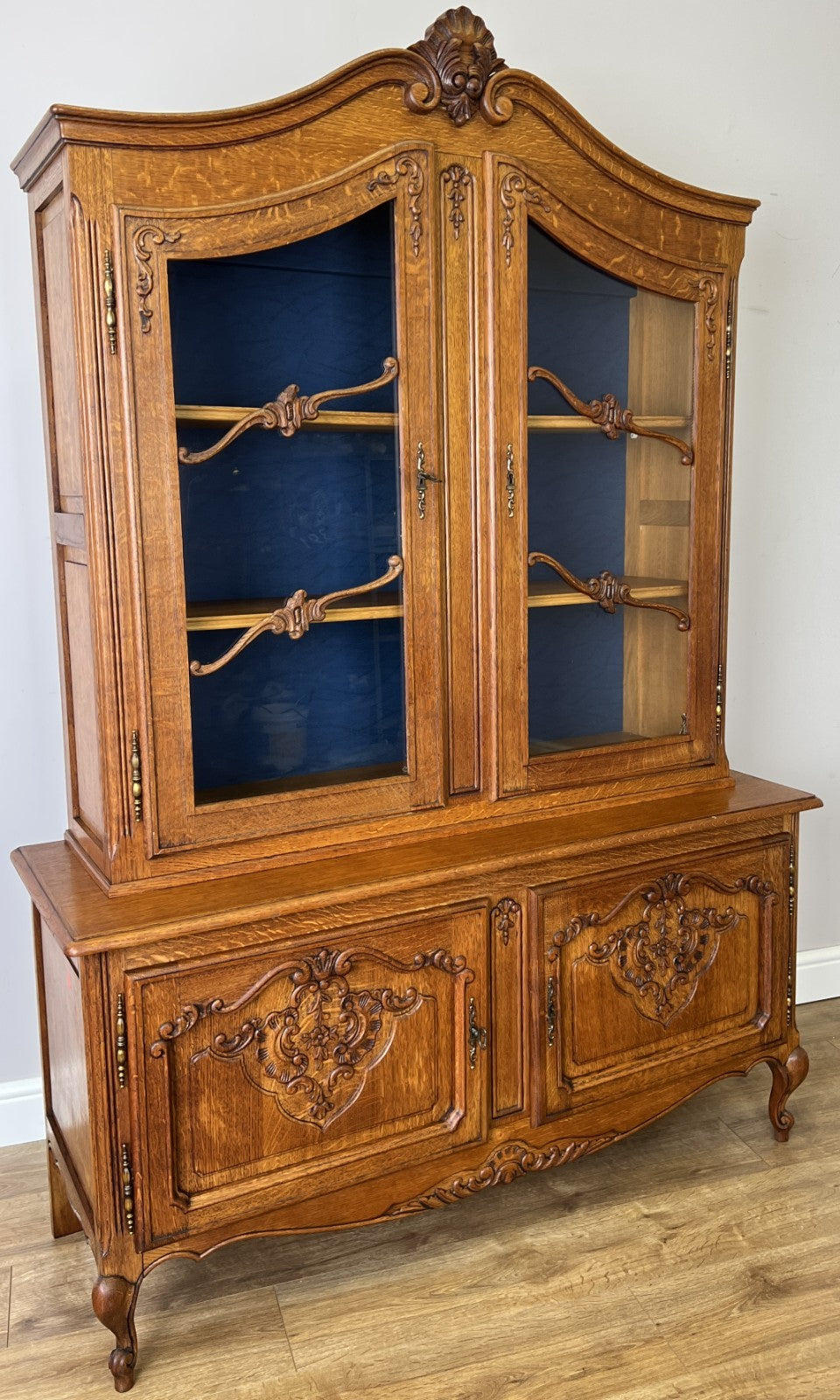 Bookcase Vintage French Louis Oak Glazed Display Cabinet Sideboard LOT 6546
