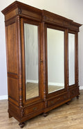 Wardrobe Antique French Style Oak Three Door Carved Mirrored Armoire LOT 62310