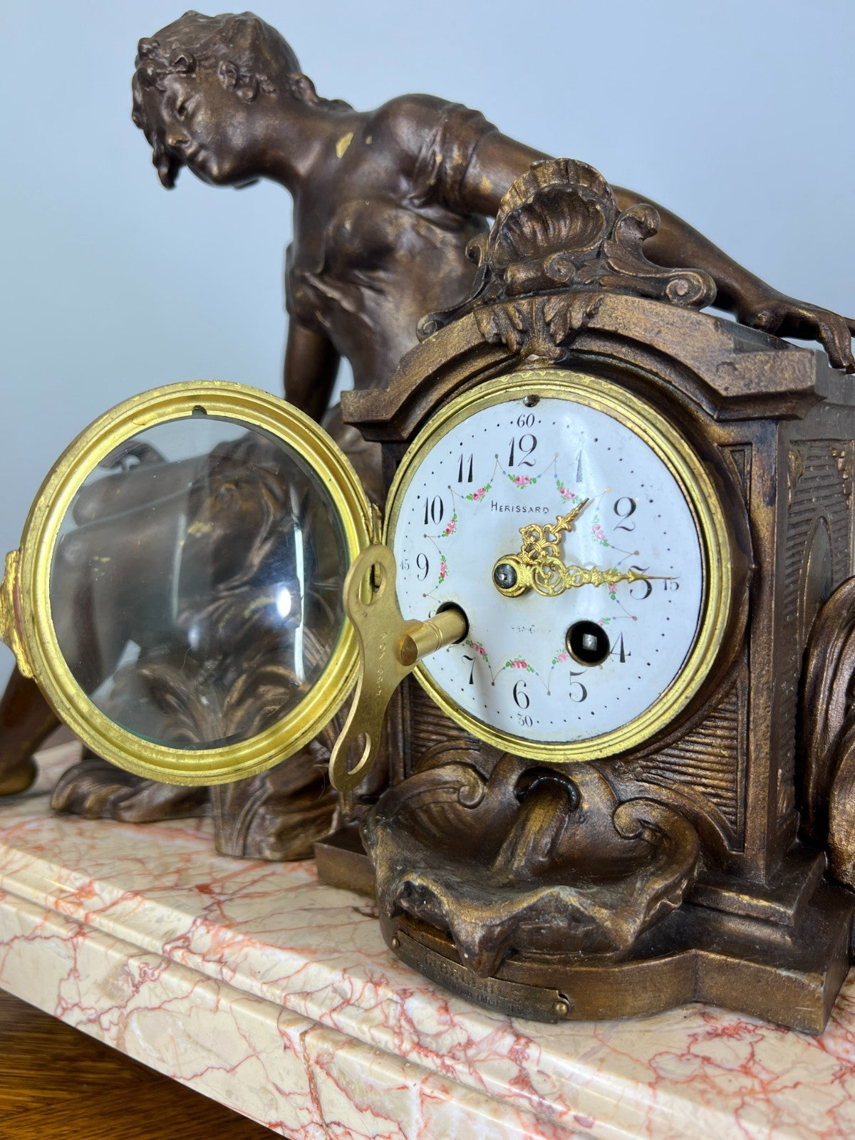Mantel Clock Antique French Art Nouveau Style Bronze Garniture Set LOT 463910