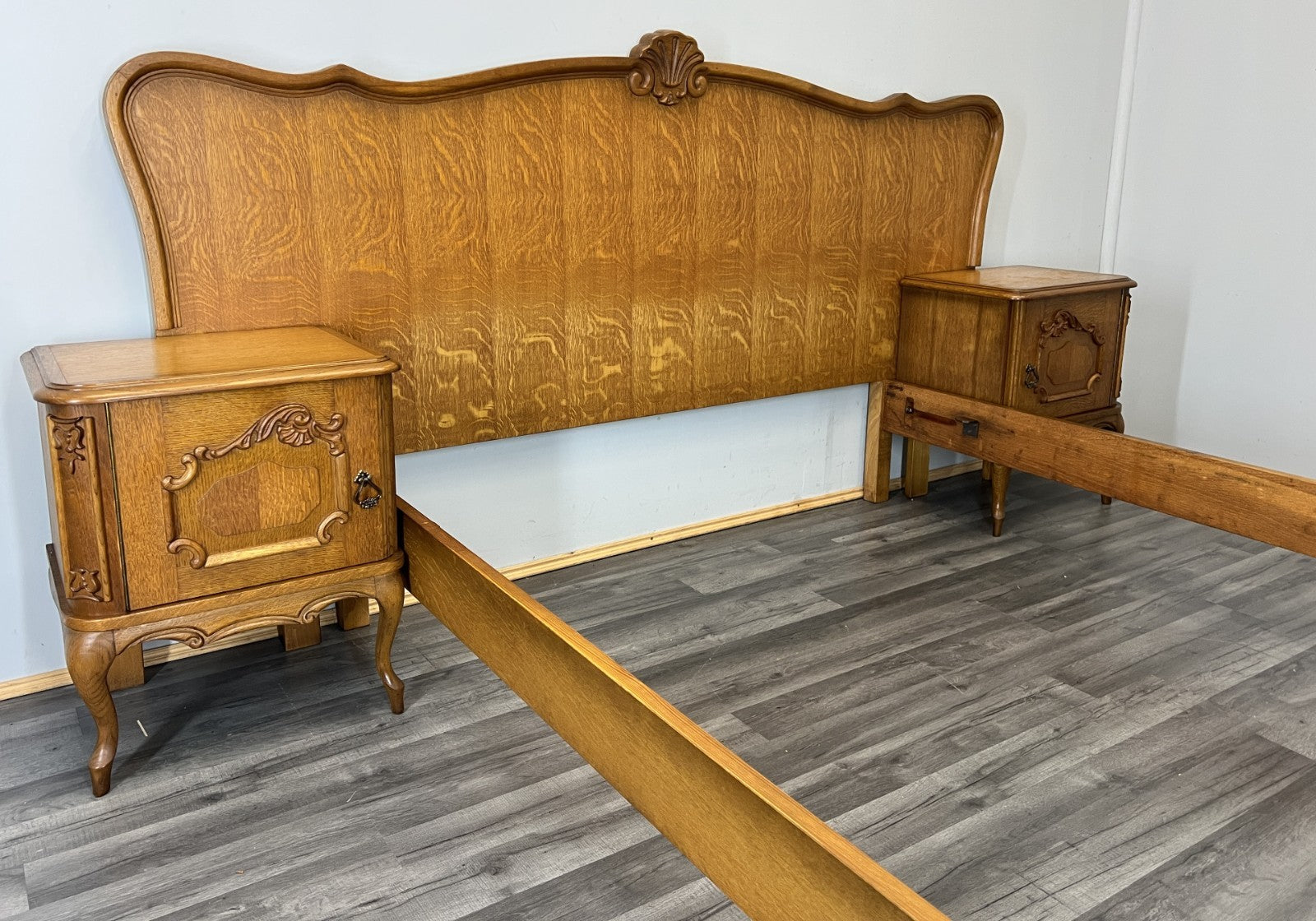 Bed Vintage French Louis Double Bed Frame Headboard with Bedside Tables LOT 47348