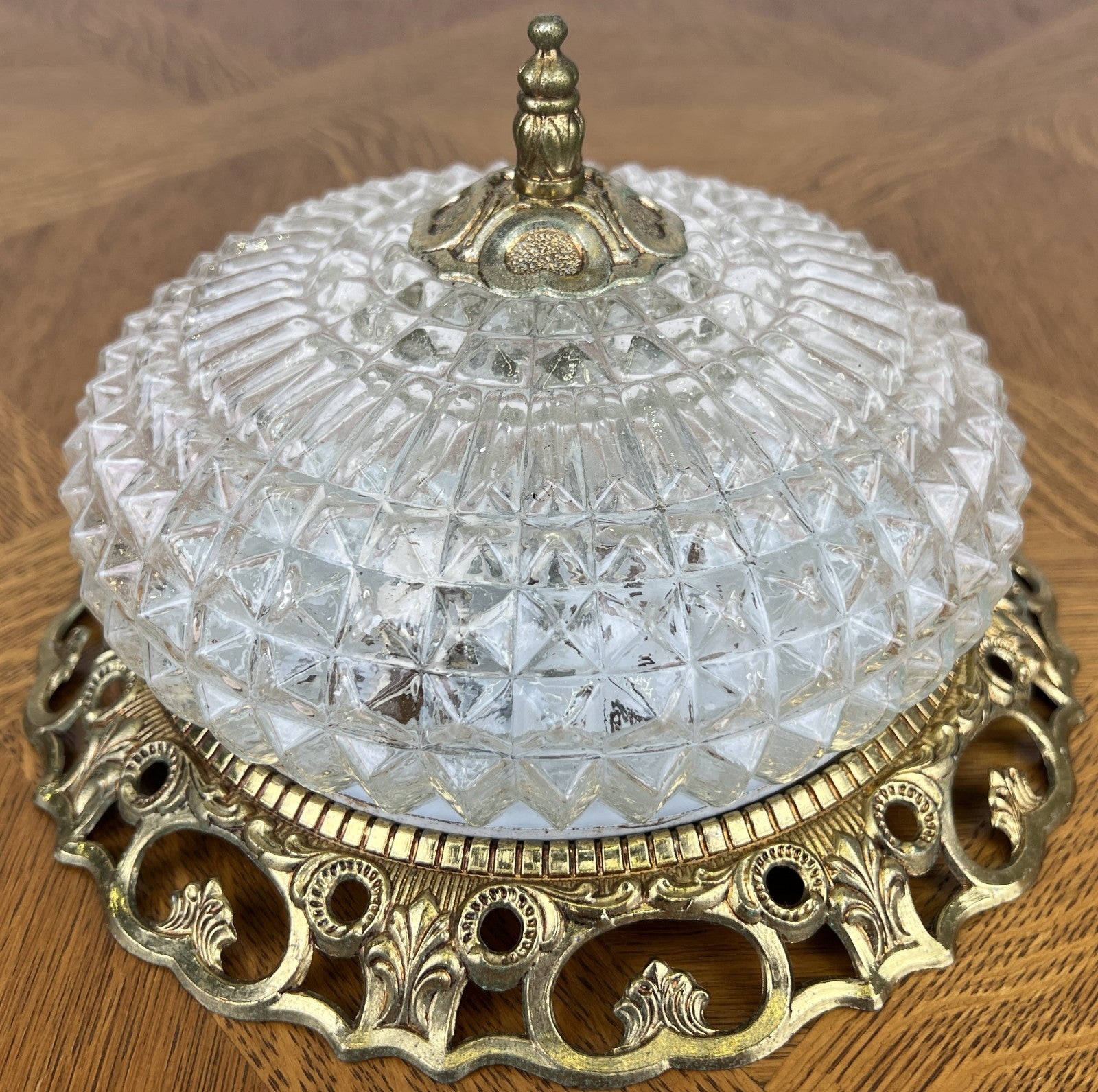 Ceiling Lamp Vintage French Pendant Cut Glass Flush Mount Light LOT 60712