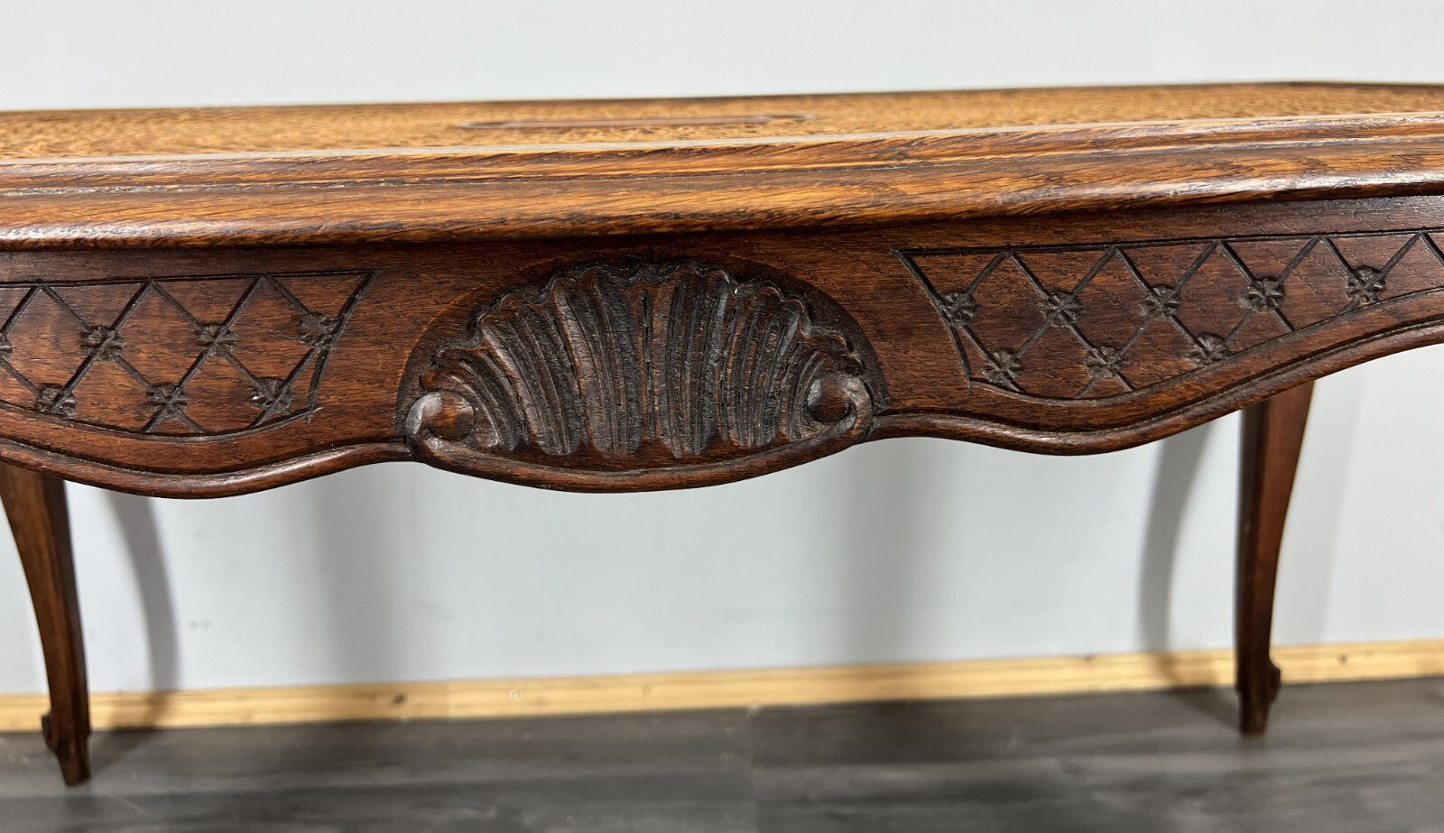 Coffee Table Vintage French Louis XV Cane Top Oak Carved Table LOT 38614