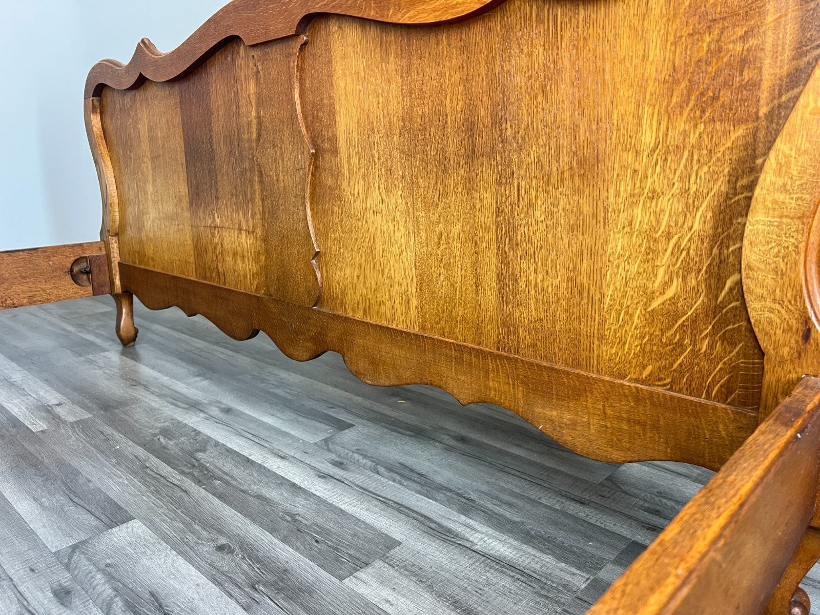 Bed Vintage French Louis XVI Double Bed Frame Oak Carved Headboard LOT 45916