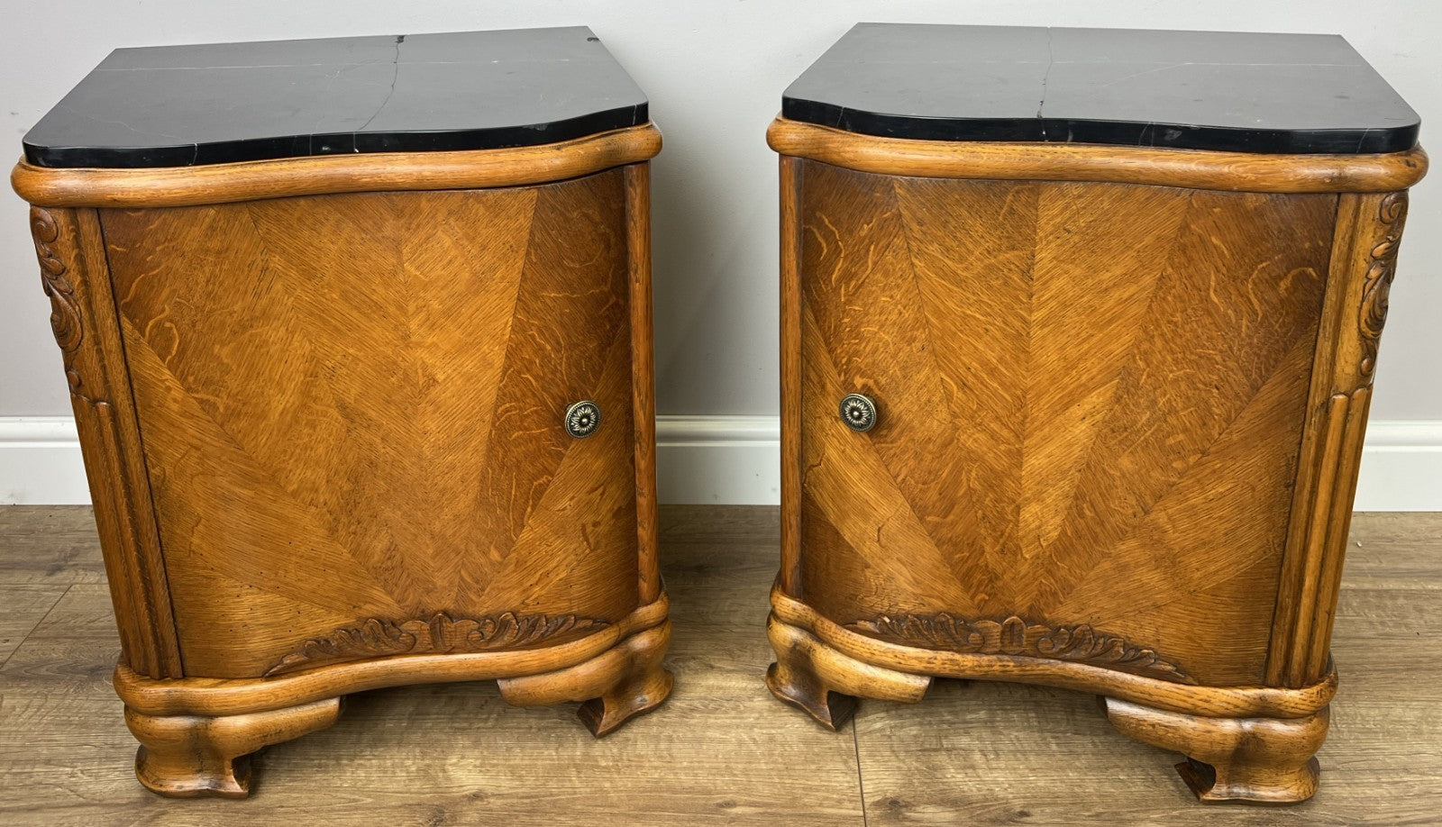 Pair of Bedside Tables Antique French Art Deco Marble Top Cabinets LOT 63510