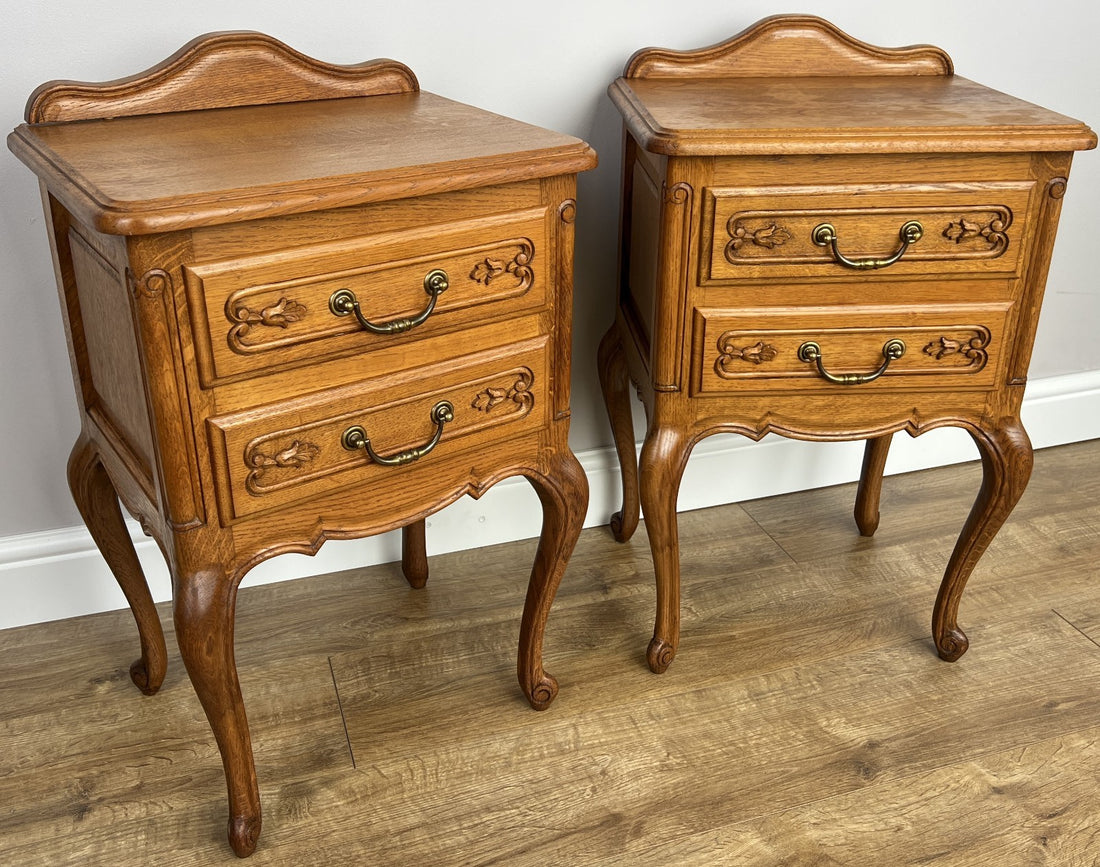 Pair of  Bedside Tables Vintage French Louis Oak Nightstands Cabinets LOT 48660