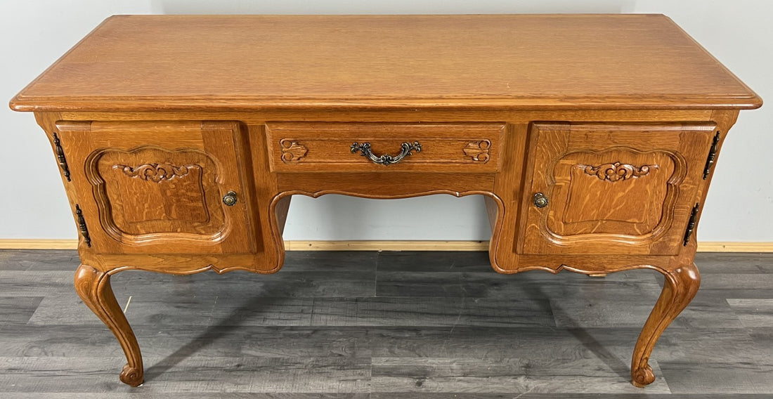 Cabinet Vintage French Louis Style Carved Desk Oak with Storage LOT 3984