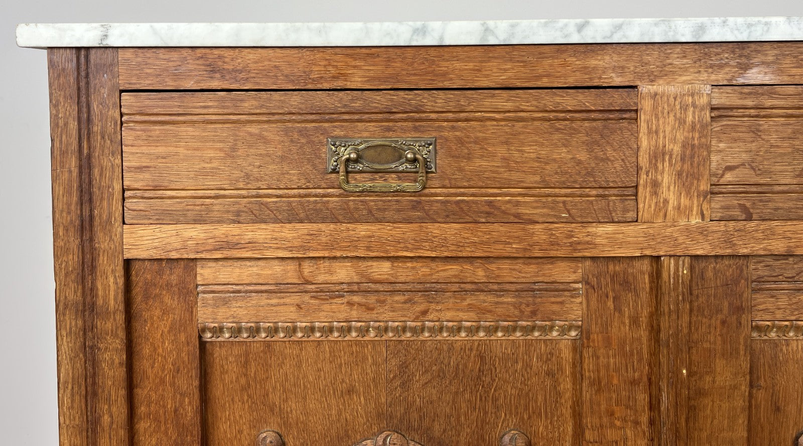 Cabinet Antique French Style Marble Top Oak Sideboard Carved Cupboard LOT 62845