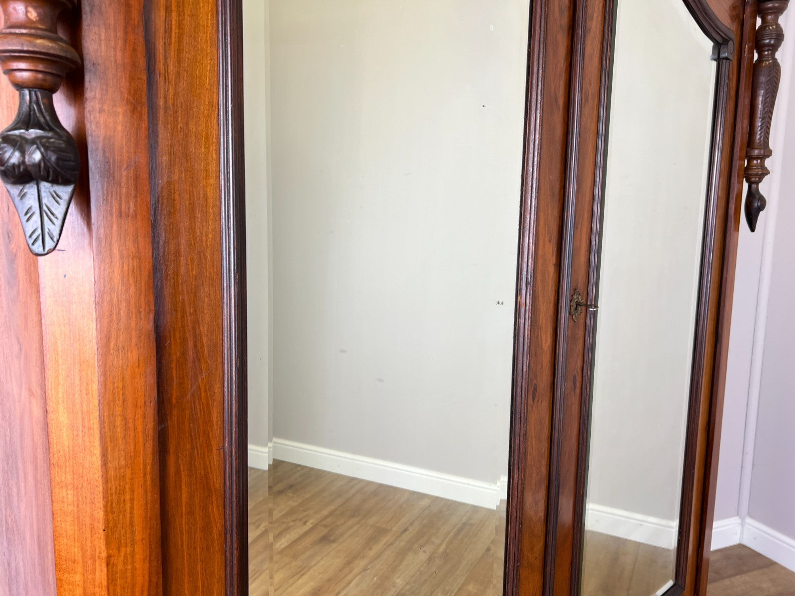 Wardrobe Antique French Style Two Door Walnut Mirrored Carved Armoire LOT 61617