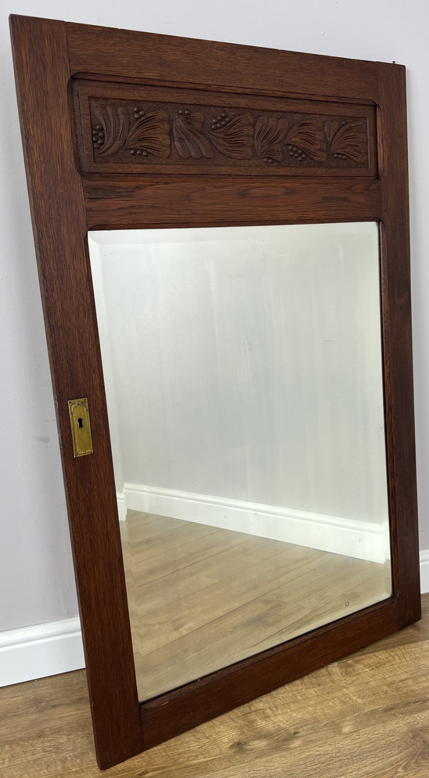 Mirror Antique French Style Oak Carved Wardrobe Mirror Polished Glass LOT 61941