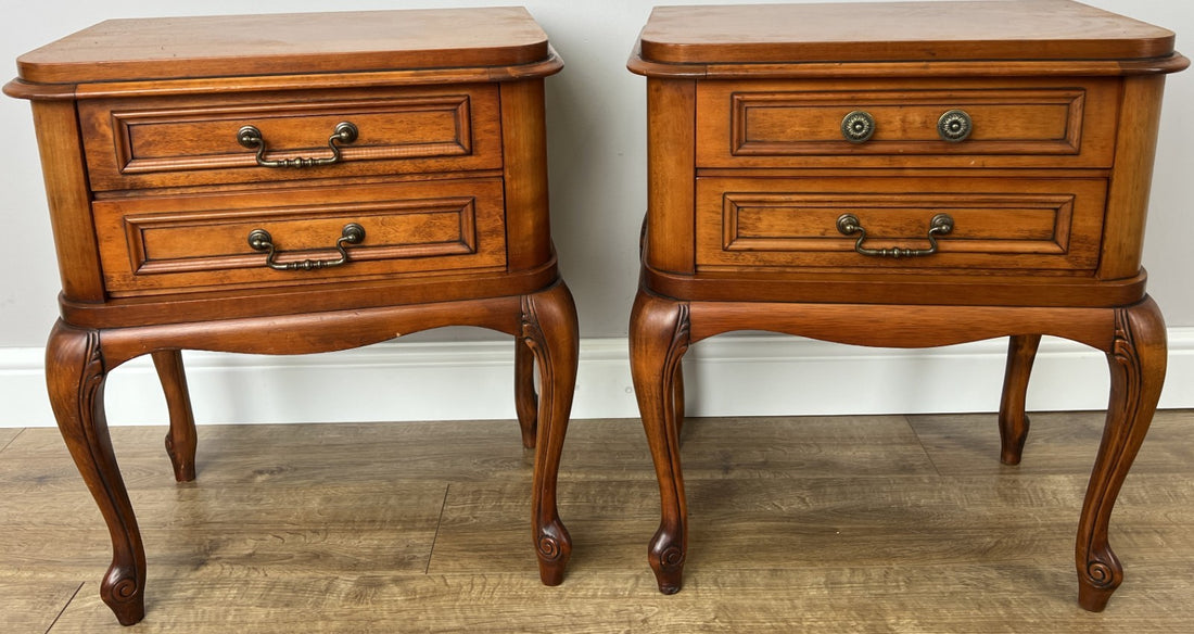 Pair of Bedside Tables Vintage French Louis Nightstands Carved Cabinets LOT 61340