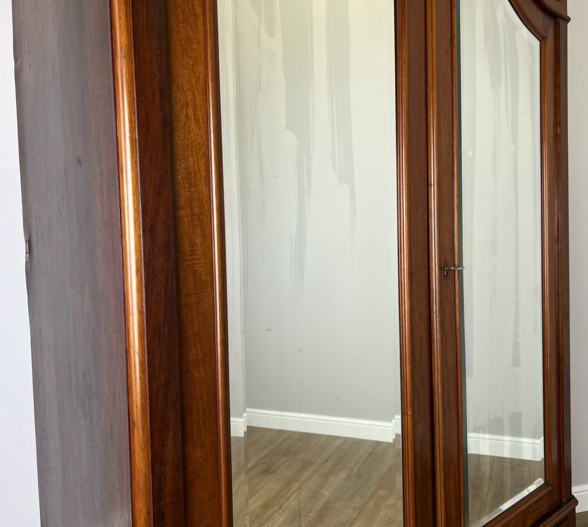 Wardrobe Antique French Style Walnut Mirrored Two Door Carved Armoire LOT 6538