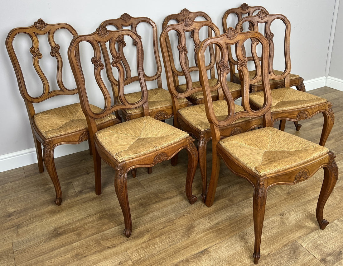 Dining Chairs Vintage French Louis Style Oak Set of 8 Upholstered Seats LOT 63450