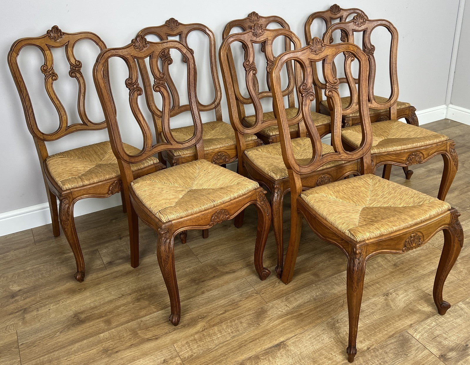 Dining Chairs Vintage French Louis Style Oak Set of 8 Upholstered Seats LOT 63451