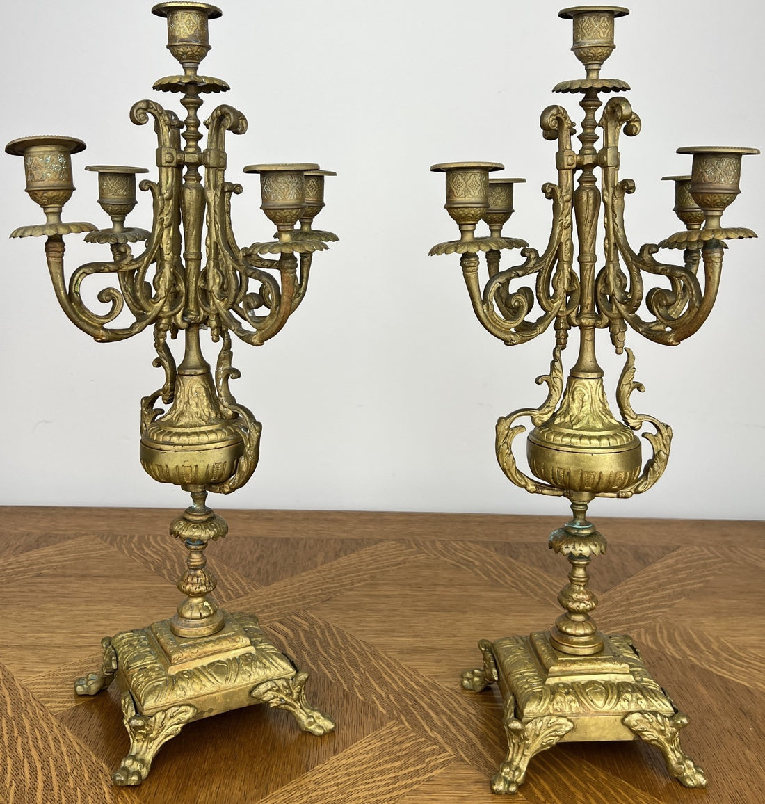 Pair of Candelabras Vintage French Style 5 Arm Ornate Candle Holders LOT 60700