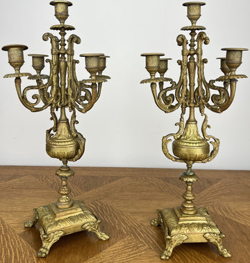 Pair of Candelabras Vintage French Style 5 Arm Ornate Candle Holders LOT 60700