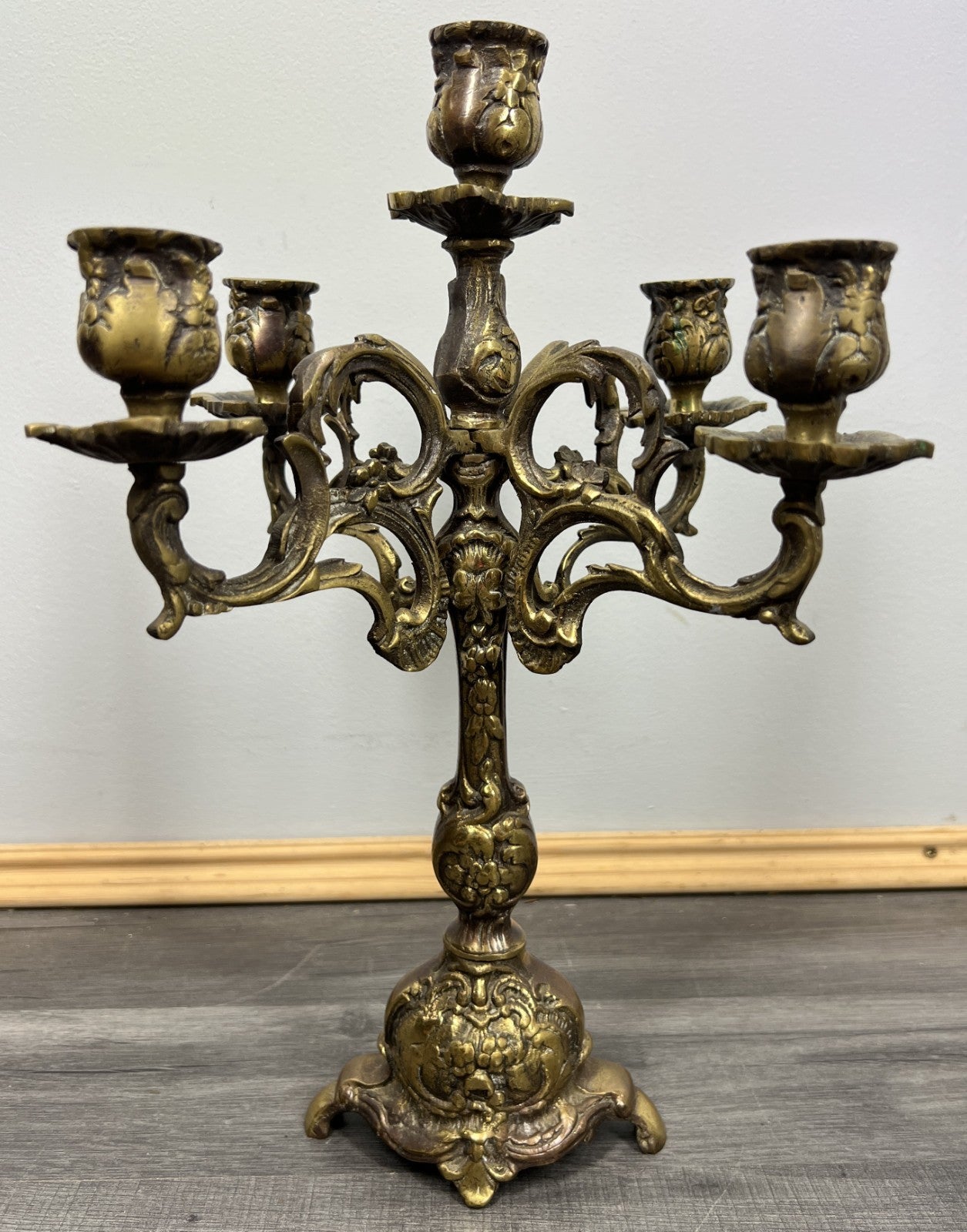 Candelabra Vintage French Brass 5 Arm Ornate Rococo Candle Holder LOT 42741