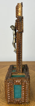 Crucifix Vintage French Style Walnut Religious Cross Metal Figurine LOT 60519