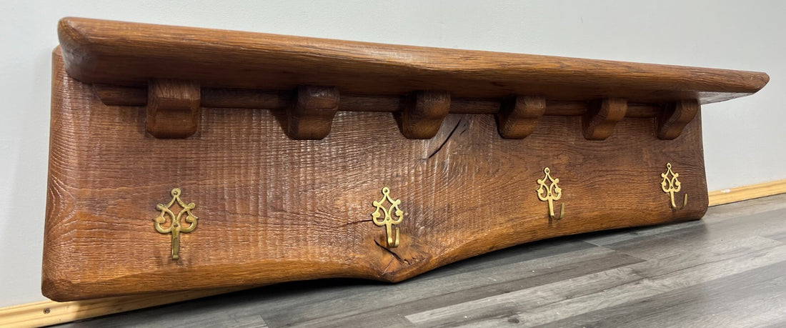 Coat Rack Antique French Oak 4 Hooks Wall Mounted Carved Rack LOT 28370