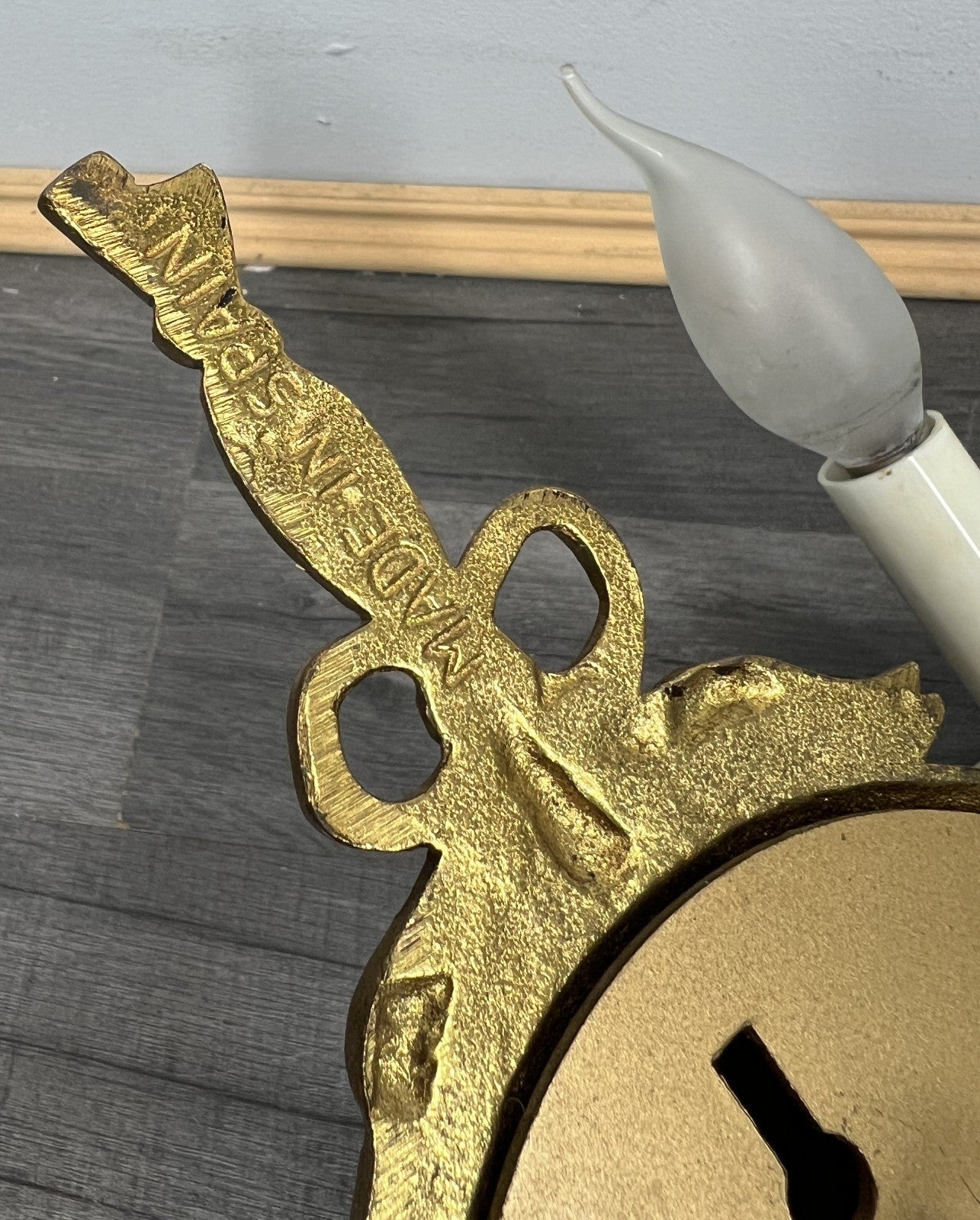 Pair of Wall Lights Vintage Spanish Porcelain Brass Floral Sconces LOT 441410