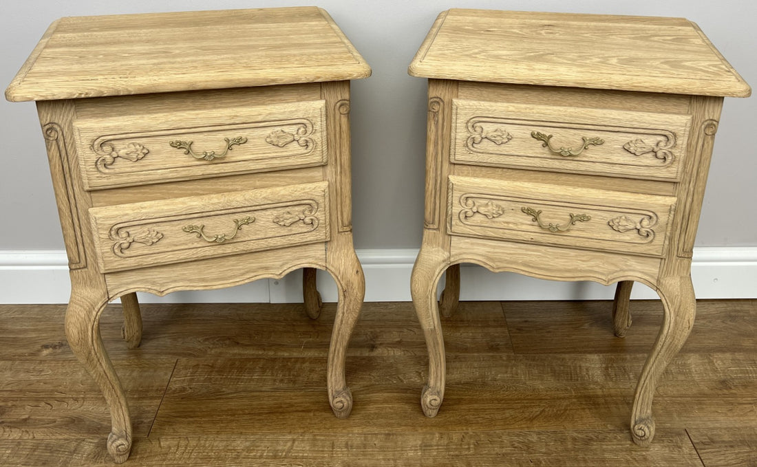 Pair of Bedside Tables Vintage French Louis Shabby Chic Oak  Cabinets LOT 49020