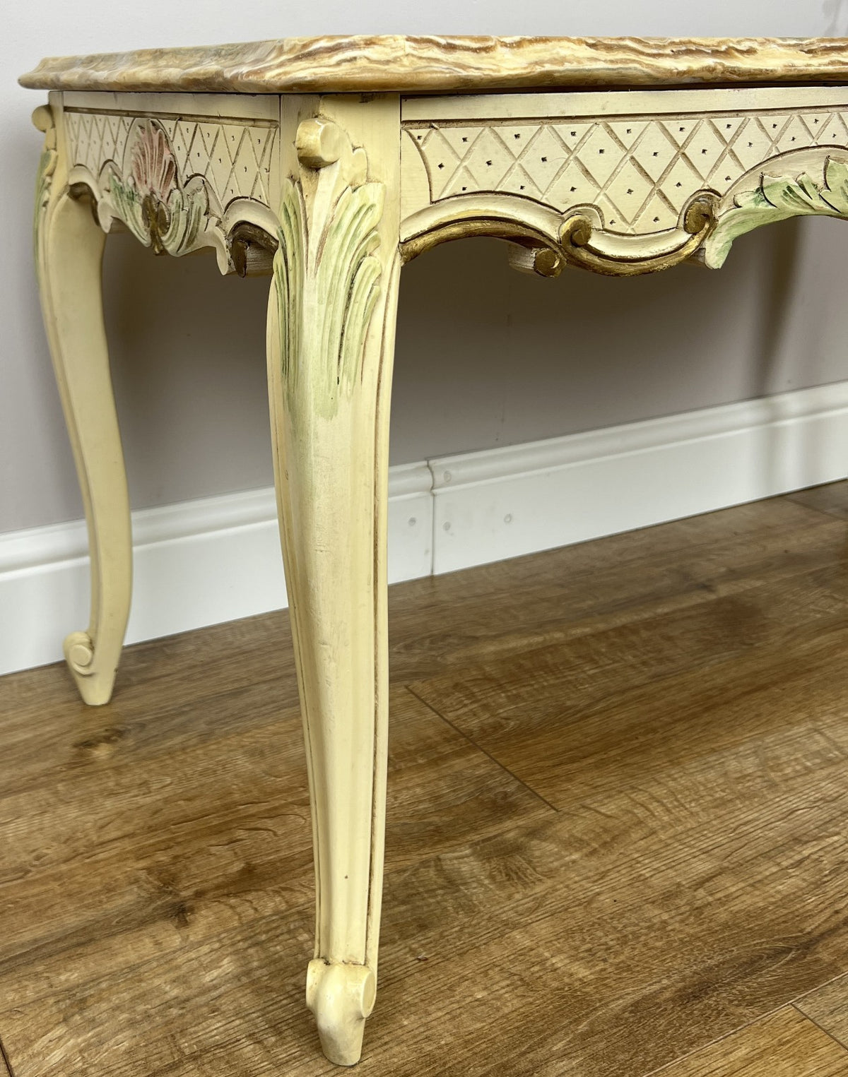 Coffee Table Vintage Shabby Chic Louis XVI Marble Top Carved Table LOT 62786