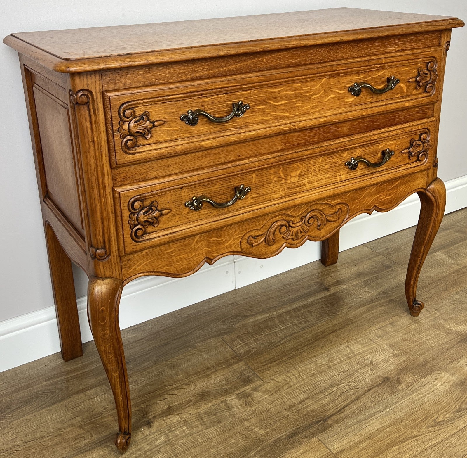 Chest of Drawers Vintage French Louis Oak 2 Drawers Carved Cabinet LOT 62323